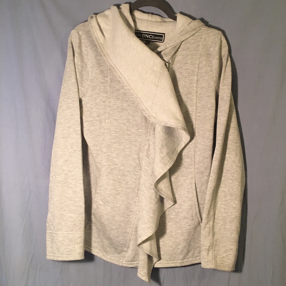 Hooded Gray Zip Up Sweater Jacket